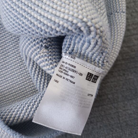 Uniqlo Sweater Women S Blue Birdseye Knit V Neck Cotton Minimalist Classic 3/4 - Picture 6 of 7